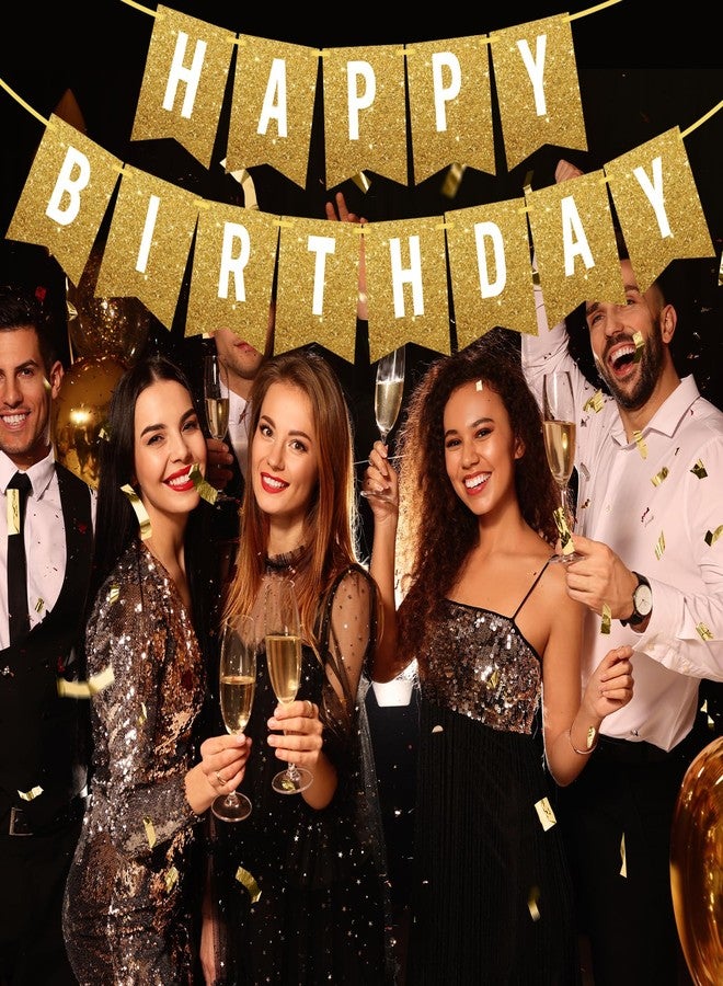 Pretyps Gold Happy Birthday Banner - Glittery Gold Birthday Banner for Party Decorations for Women Men Girl Boy, Birthday Sign Decor Party Decor Party Supplies - Image 3